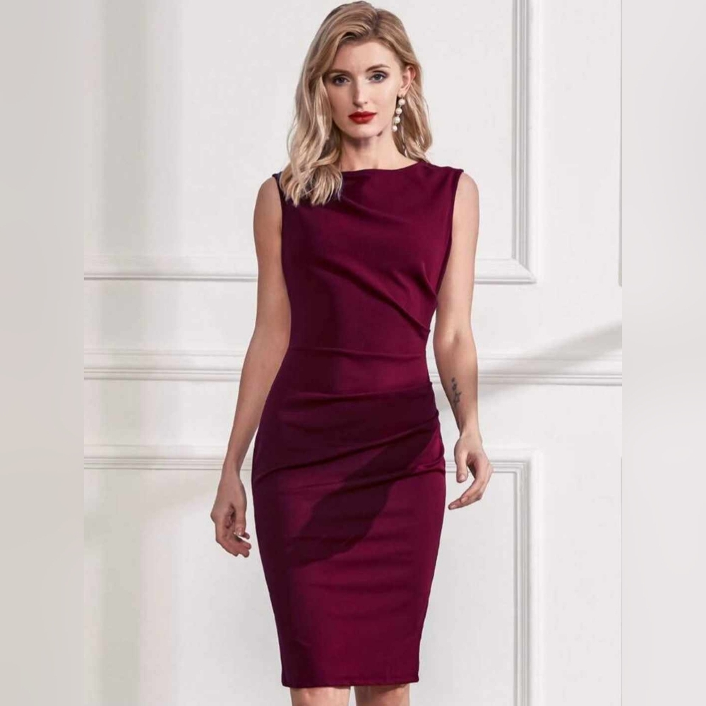 Miusol Burgundy Sleeveless Midi Sheath Dress